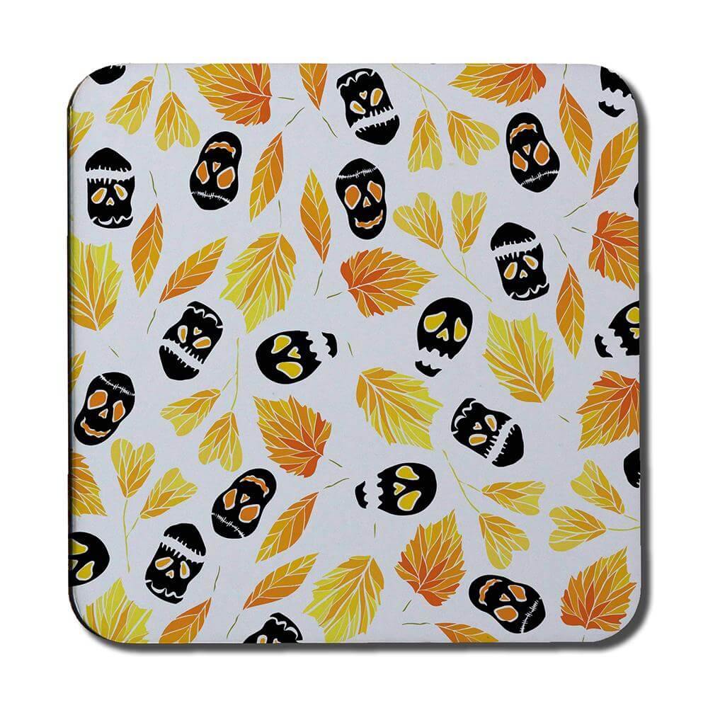 Autumn Leaves & Halloween Skulls (Coaster) - Andrew Lee Home and Living