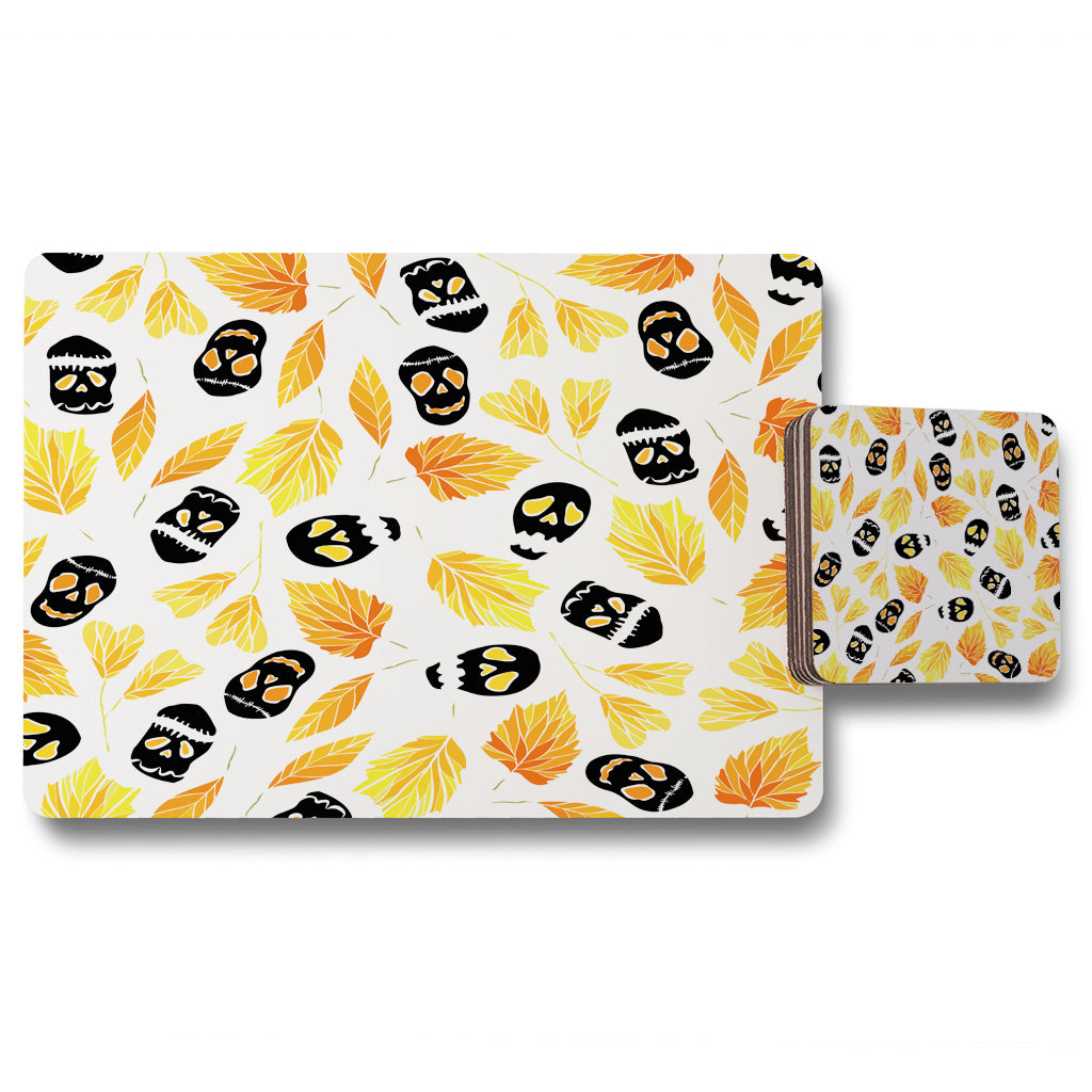 New Product Autumn Leaves & Halloween Skulls (Placemat & Coaster Set)  - Andrew Lee Home and Living