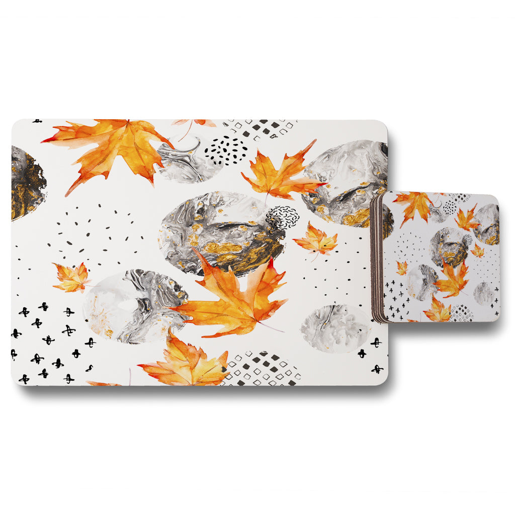 New Product Maple Leaves & Marbled Circles (Placemat & Coaster Set)  - Andrew Lee Home and Living