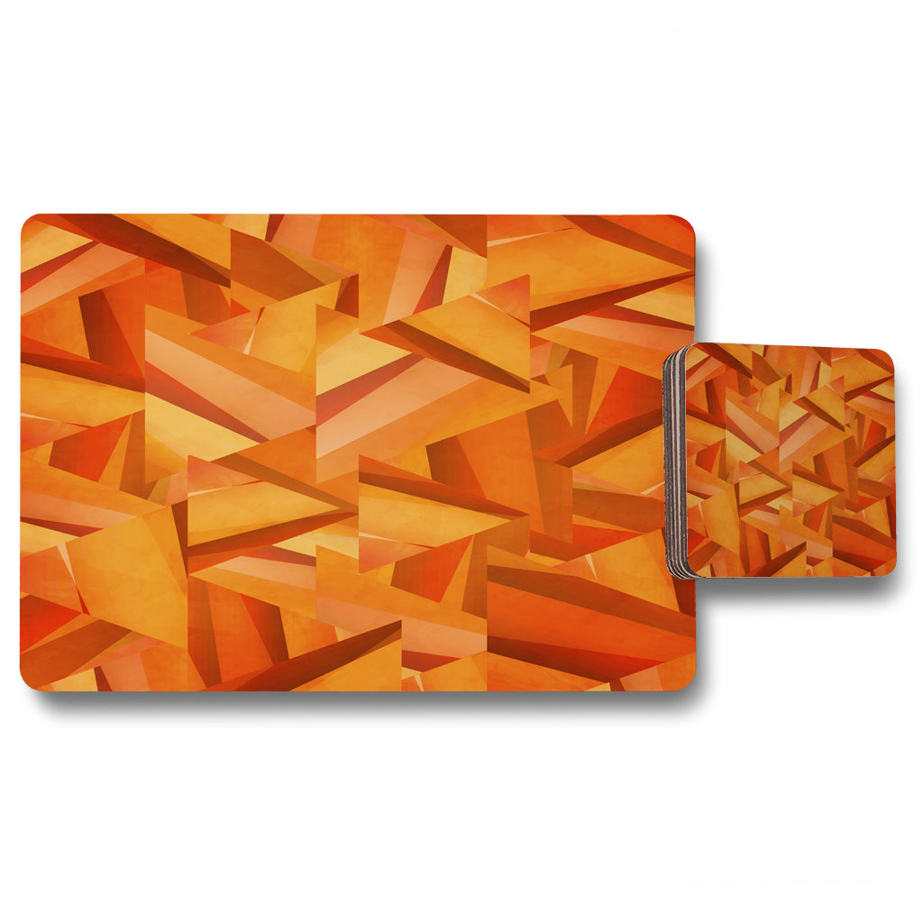 New Product Autumn Coloured Geometric Triangle Patterns (Placemat & Coaster Set)  - Andrew Lee Home and Living