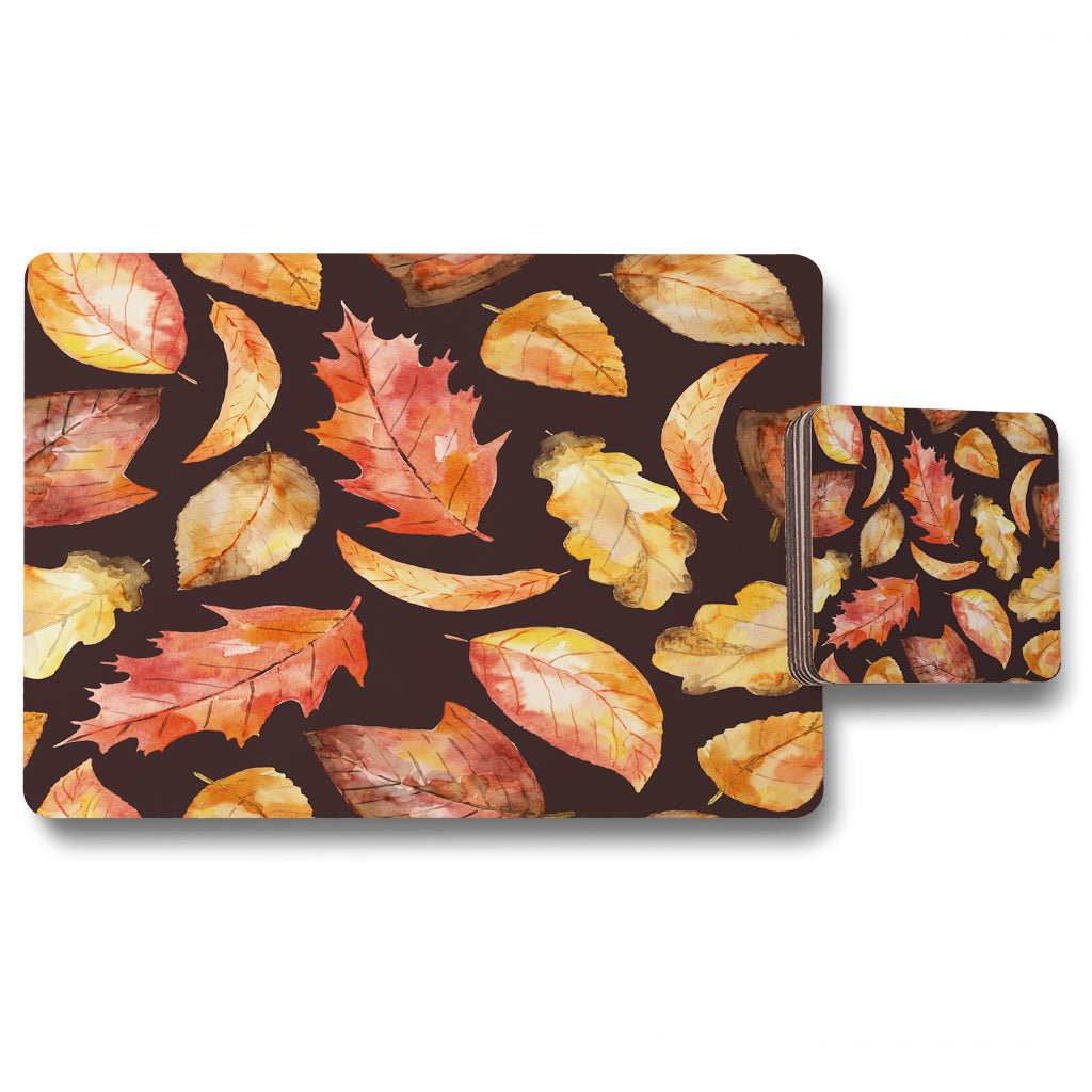 New Product Autumn Leaves on Black (Placemat & Coaster Set)  - Andrew Lee Home and Living