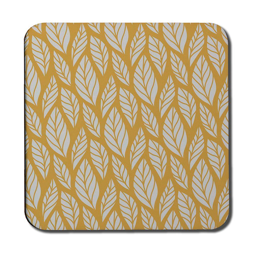 White Leaf Pattern on Orange (Coaster) - Andrew Lee Home and Living