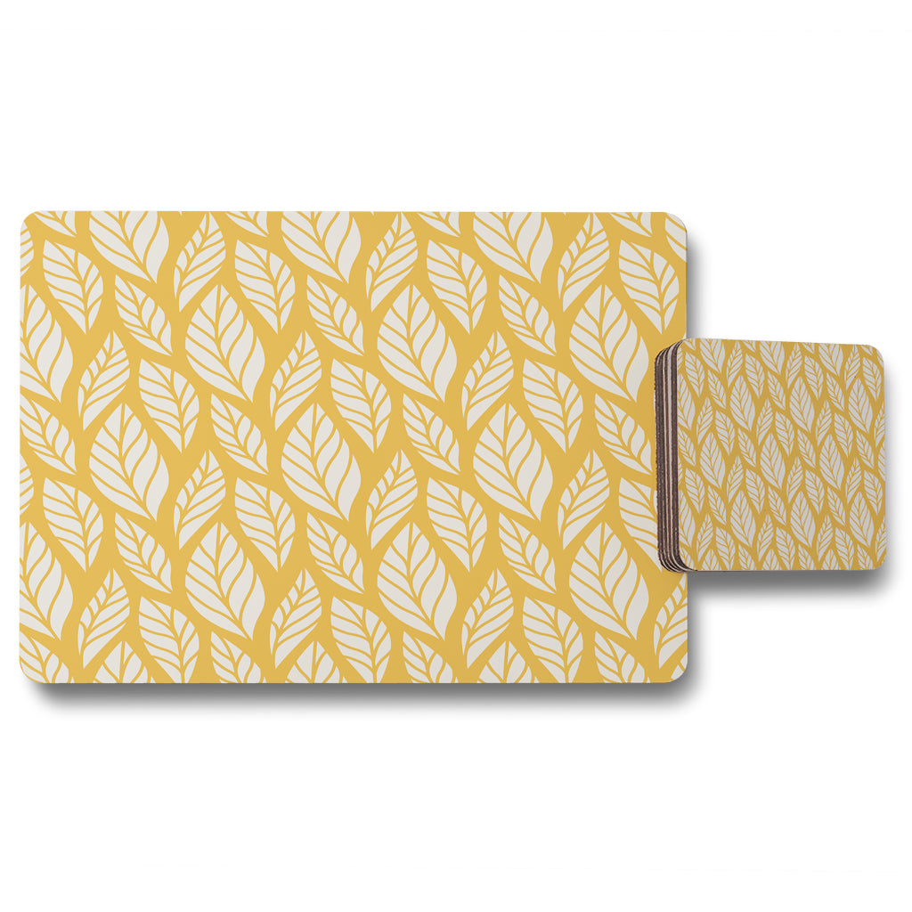 New Product White Leaf Pattern on Orange (Placemat & Coaster Set)  - Andrew Lee Home and Living
