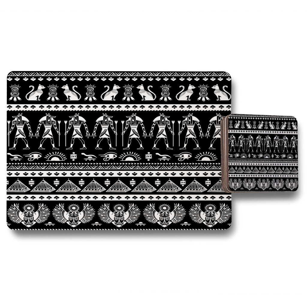 New Product Heiroglyphs on Black (Placemat & Coaster Set)  - Andrew Lee Home and Living