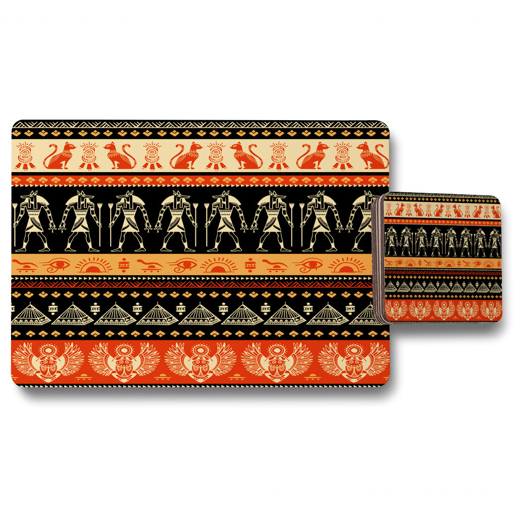 New Product Egyptian Heiroglyphs in Orange & Black (Placemat & Coaster Set)  - Andrew Lee Home and Living