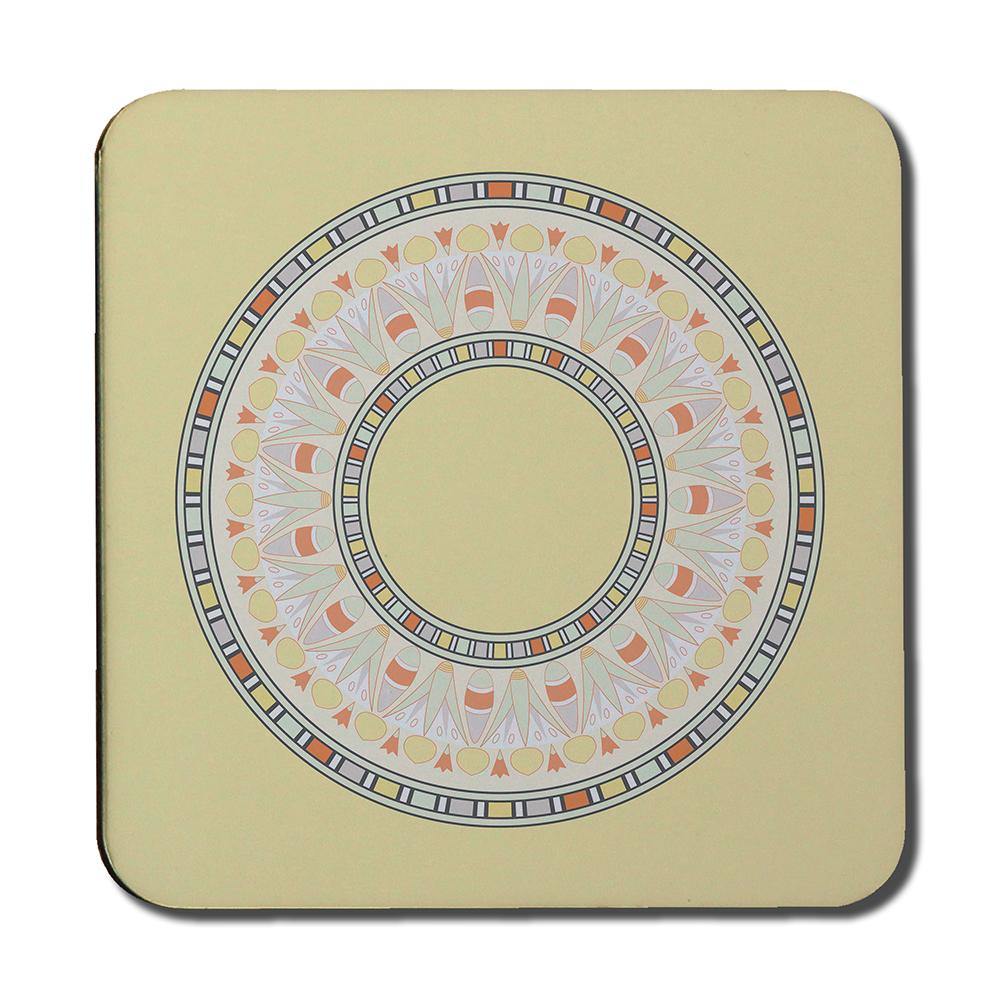 Yellow Circle Ornament. Round Frame (Coaster) - Andrew Lee Home and Living