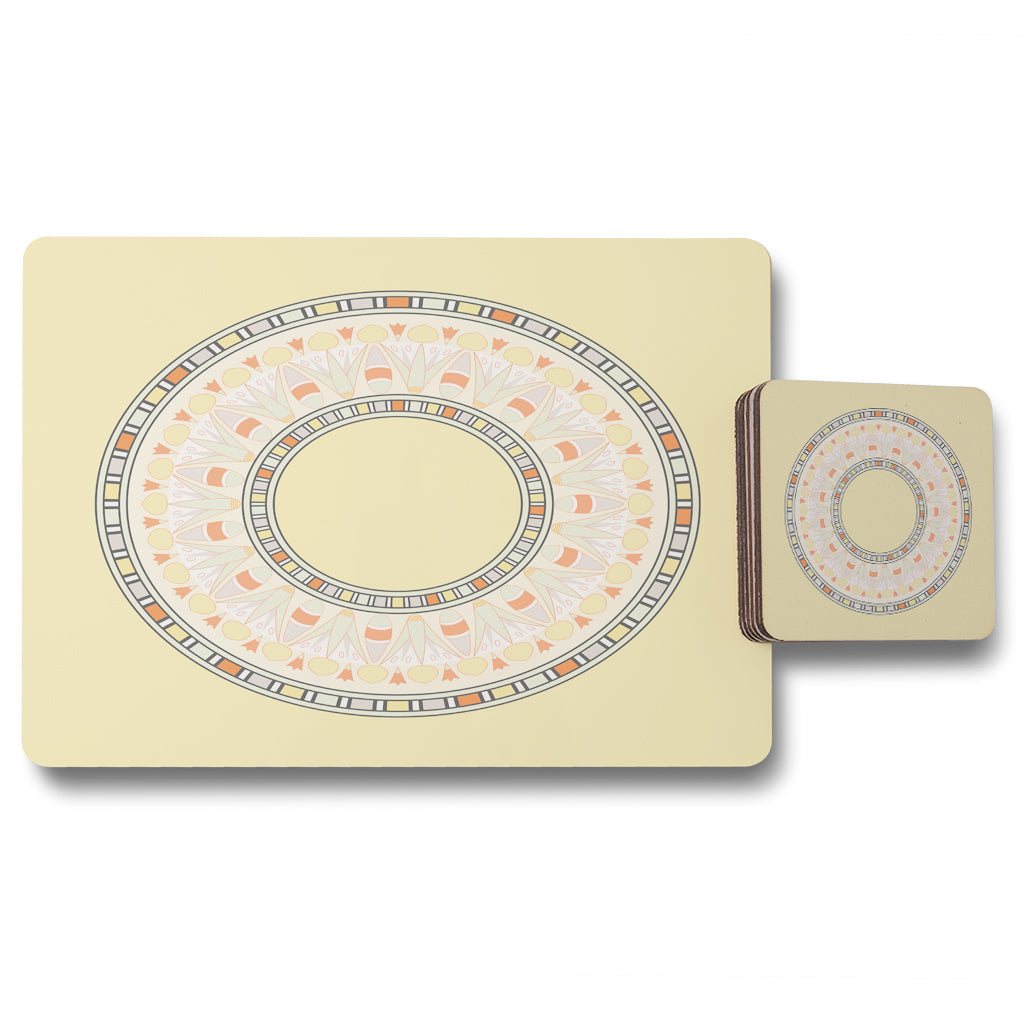 New Product Yellow Circle Ornament. Round Frame (Placemat & Coaster Set)  - Andrew Lee Home and Living