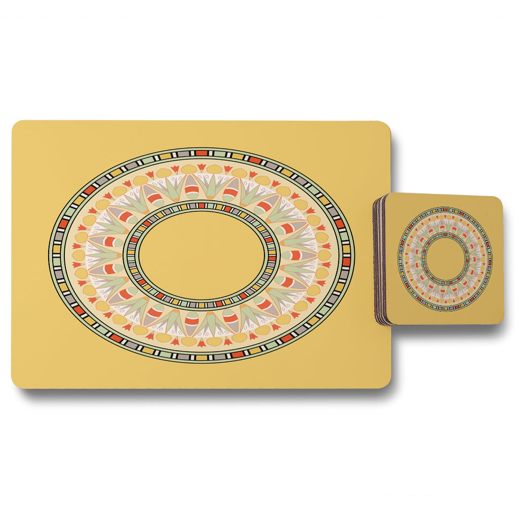New Product Orange Circle Ornament. Round Frame (Placemat & Coaster Set)  - Andrew Lee Home and Living