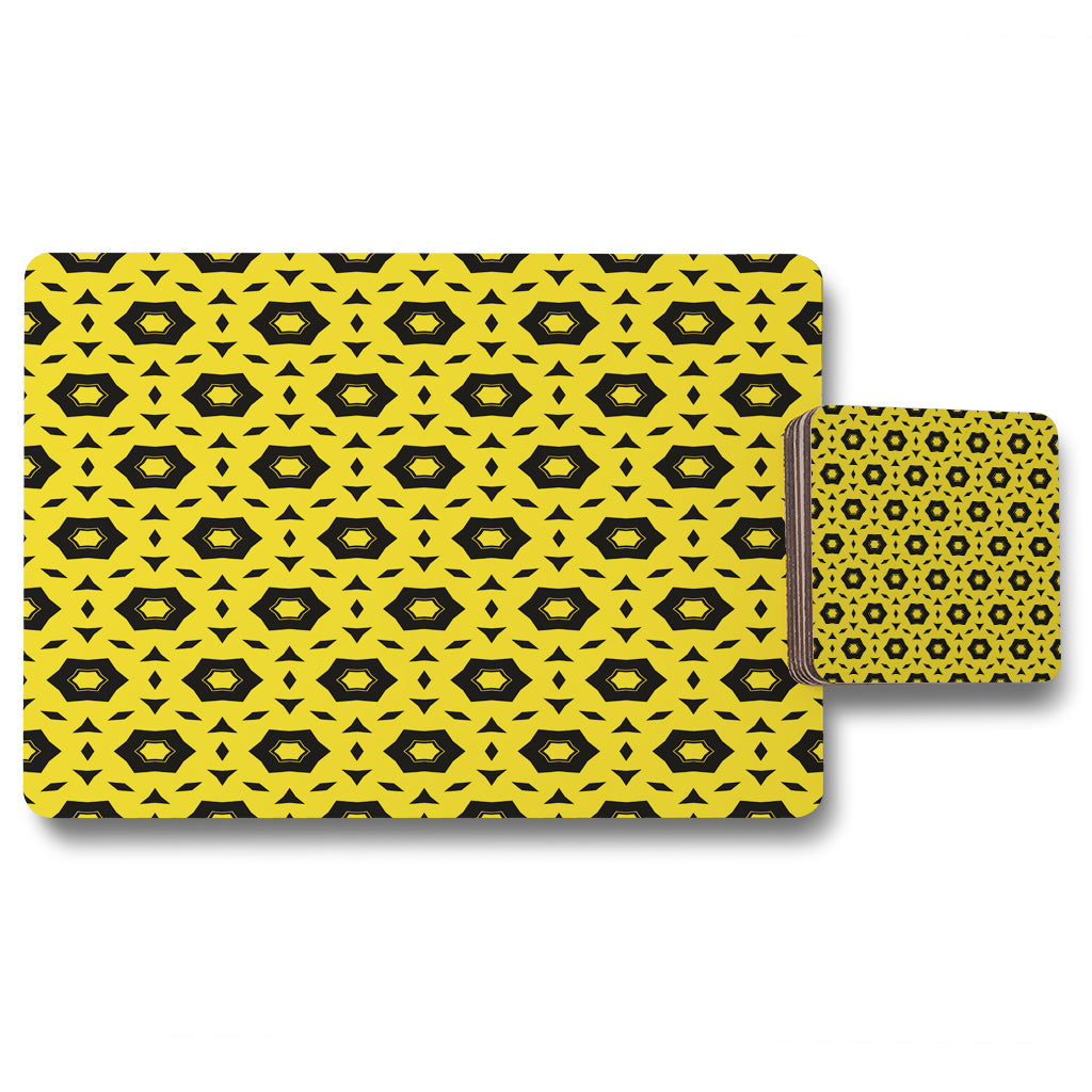 New Product Yellow & Black Geometric Pattern (Placemat & Coaster Set)  - Andrew Lee Home and Living