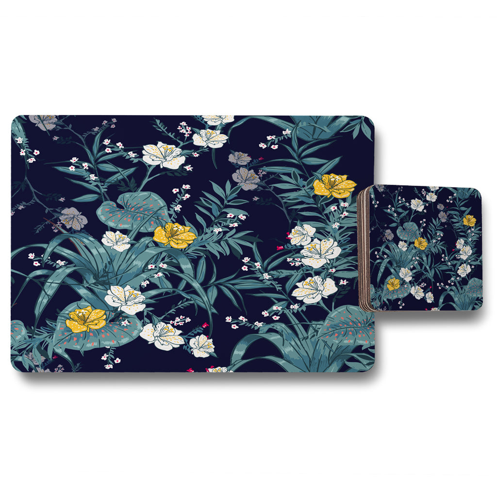 New Product Blue & Yellow Flowers (Placemat & Coaster Set)  - Andrew Lee Home and Living