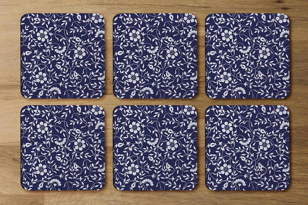 White Flowers on Navy (Coaster) - Andrew Lee Home and Living