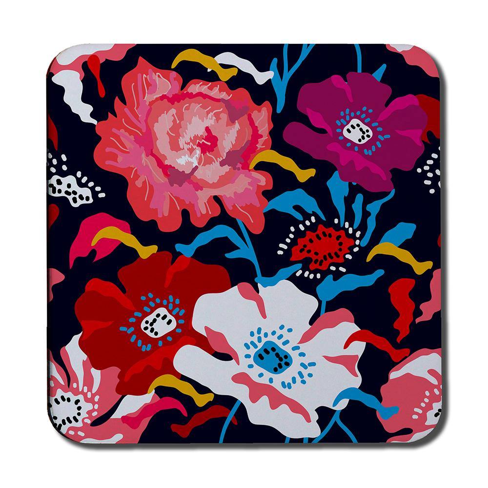 Bright Flowers on Dark Background (Coaster) - Andrew Lee Home and Living