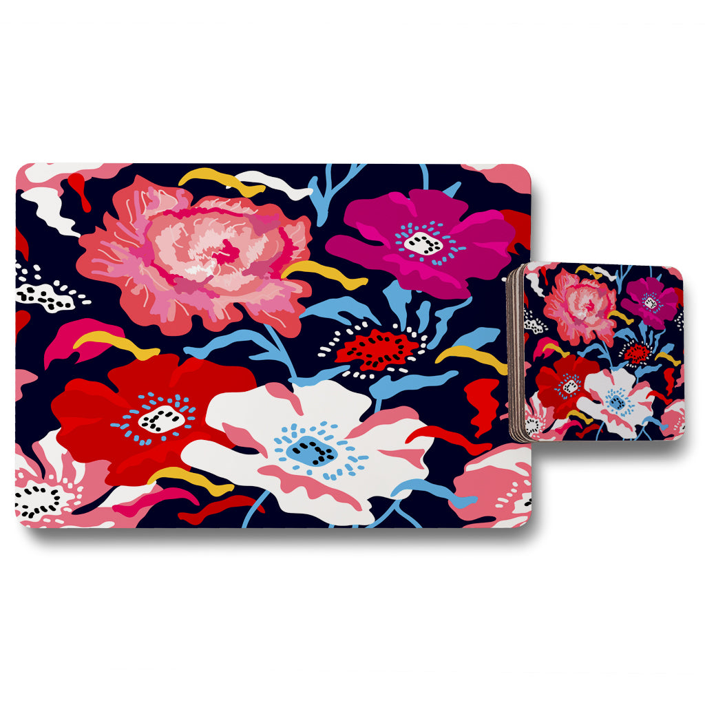 New Product Bright Flowers on Dark Background (Placemat & Coaster Set)  - Andrew Lee Home and Living
