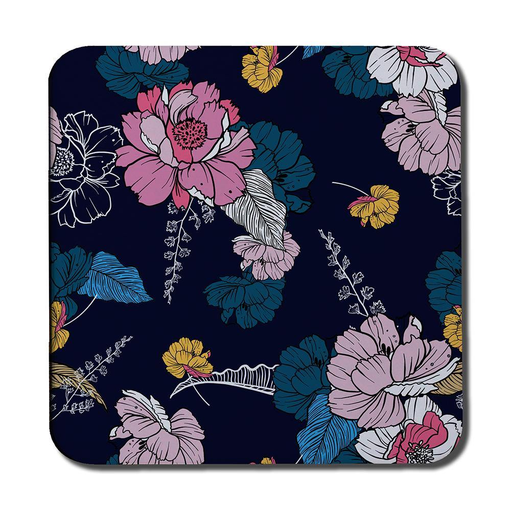 Pink Flowers on Navy (Coaster) - Andrew Lee Home and Living
