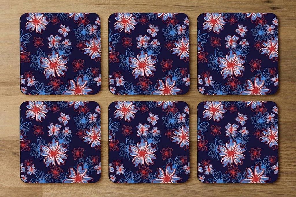 Red, White & Blue Flower Print (Coaster) - Andrew Lee Home and Living