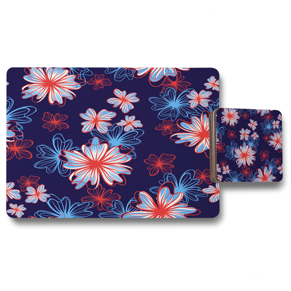 New Product Red, White & Blue Flower Print (Placemat & Coaster Set)  - Andrew Lee Home and Living