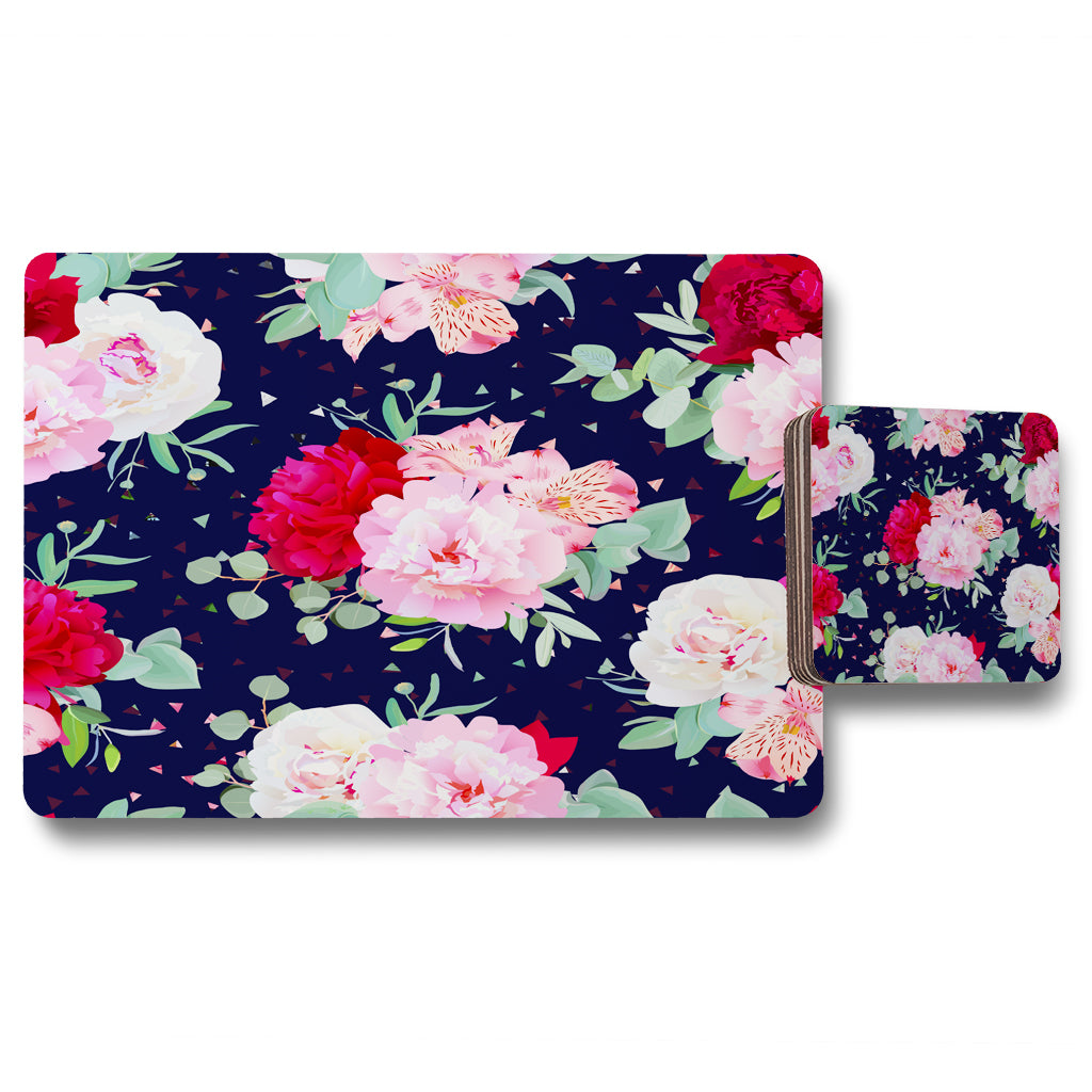 New Product Roses on Navy (Placemat & Coaster Set)  - Andrew Lee Home and Living