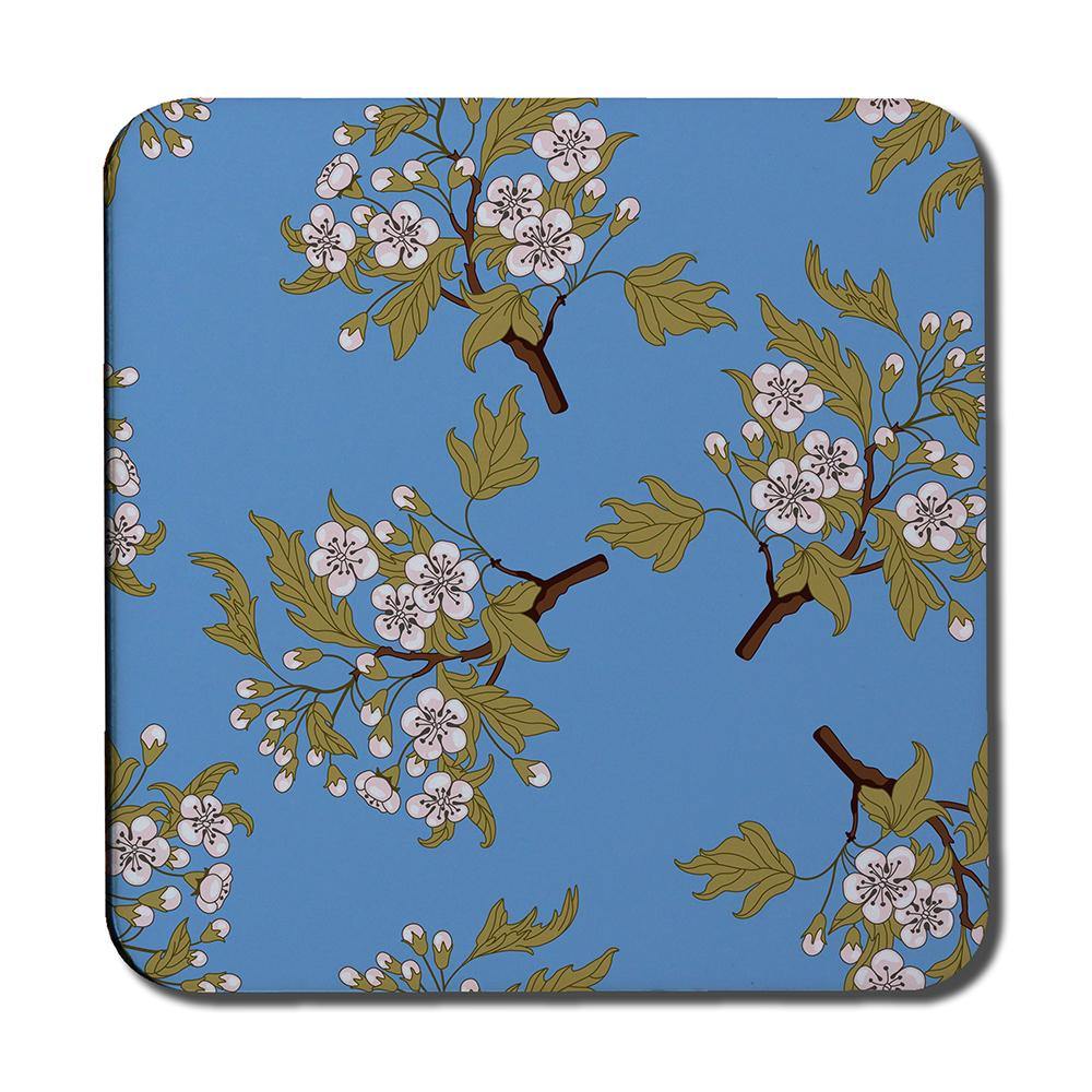 Orchid Branches on Blue (Coaster) - Andrew Lee Home and Living