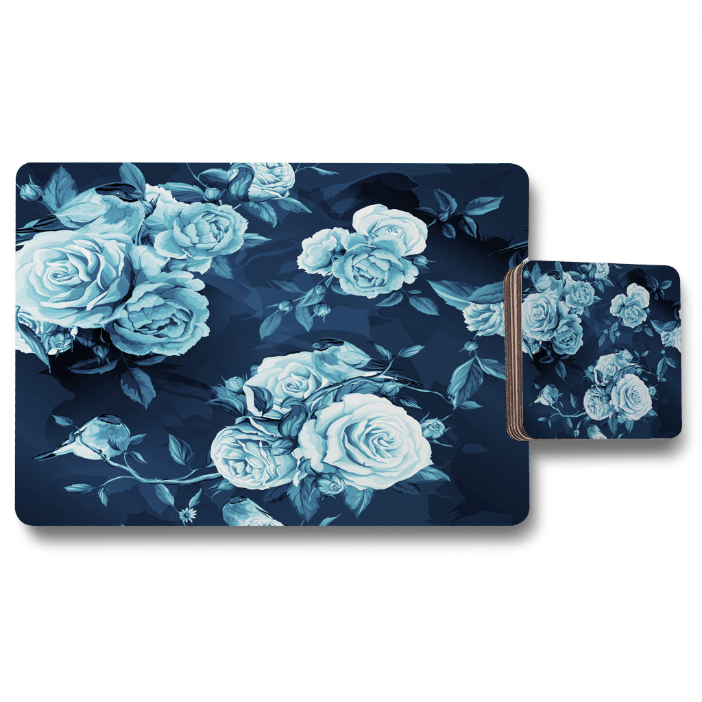 New Product Winter Blue Roses (Placemat & Coaster Set)  - Andrew Lee Home and Living