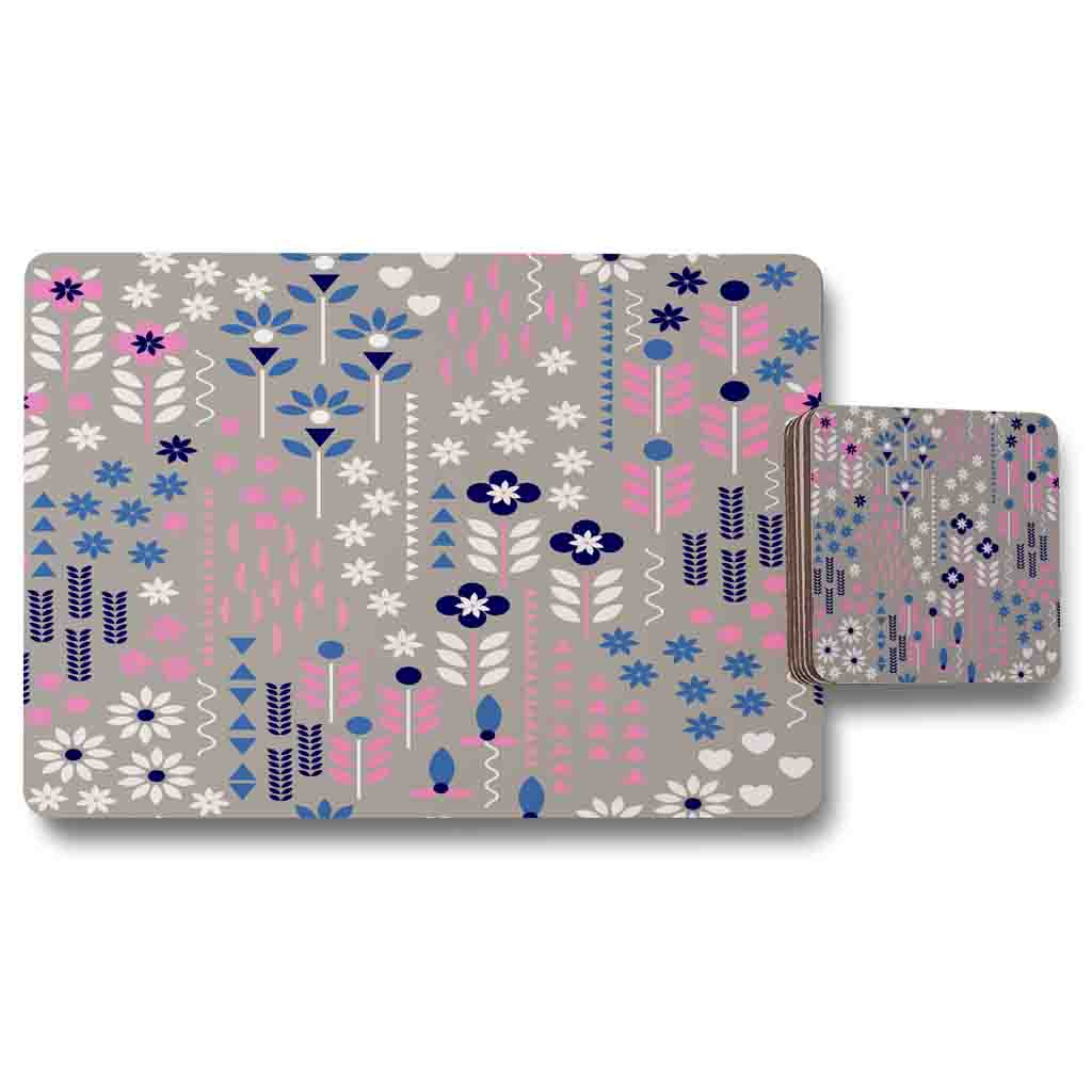New Product Selection of Flowers in Pink, Blue & White (Placemat & Coaster Set)  - Andrew Lee Home and Living