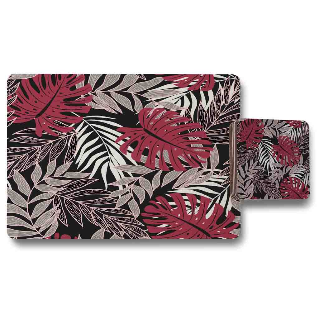 New Product Tropical Leaves in Red, White & Grey (Placemat & Coaster Set)  - Andrew Lee Home and Living