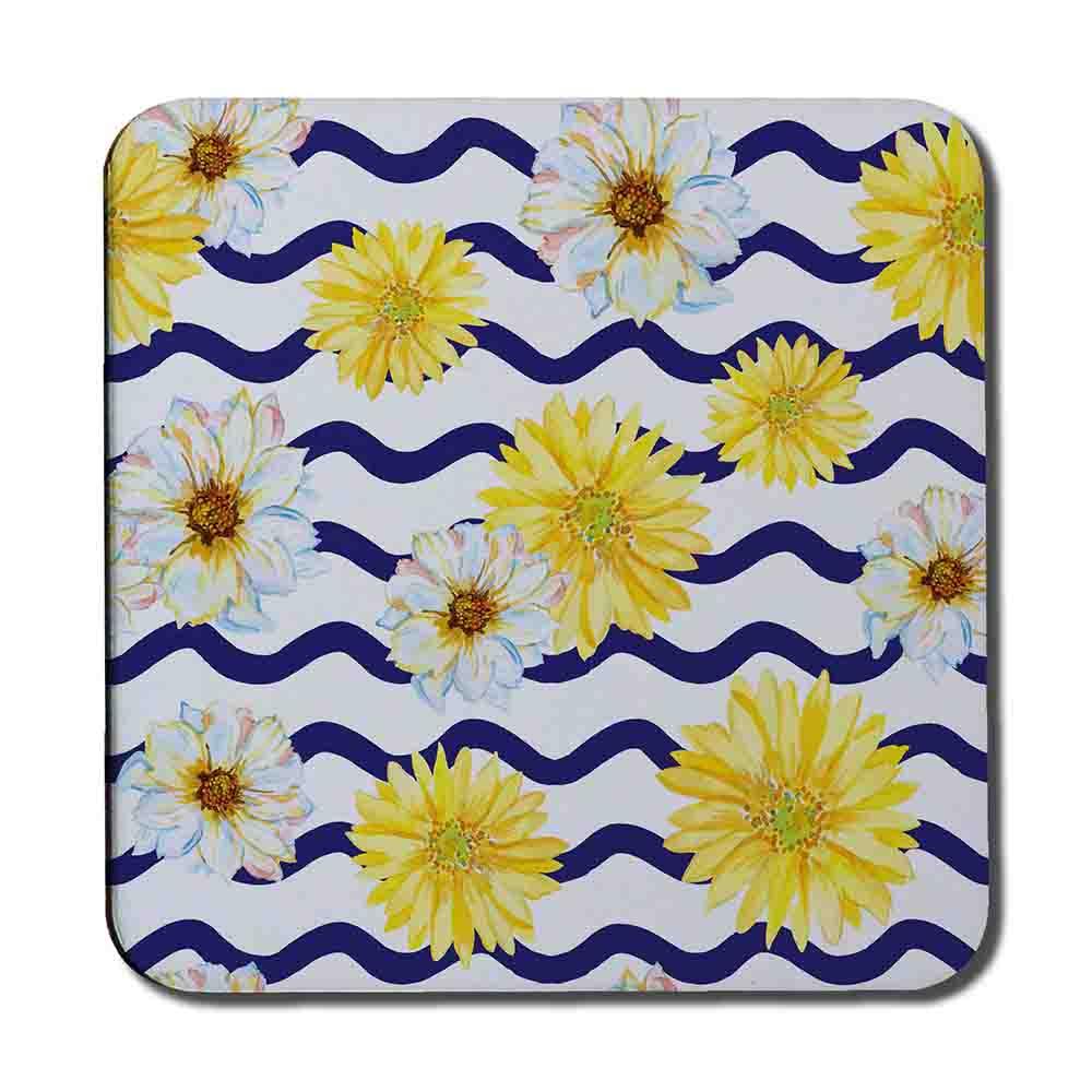 Bright Yellow Flowers & Zig Zags (Coaster) - Andrew Lee Home and Living