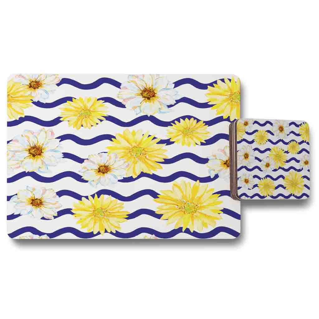 New Product Bright Yellow Flowers & Zig Zags (Placemat & Coaster Set)  - Andrew Lee Home and Living