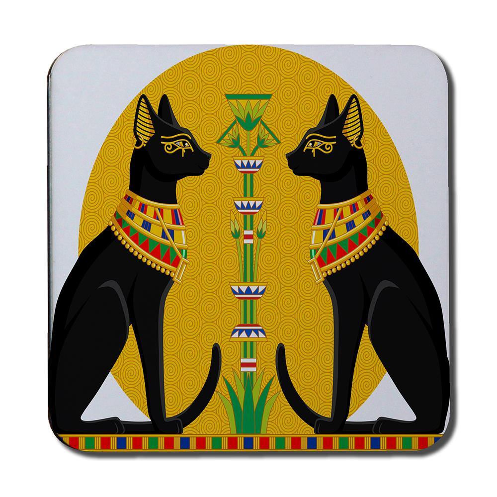 Illustration of Black Egyptian Cats with Papyrus (Coaster) - Andrew Lee Home and Living