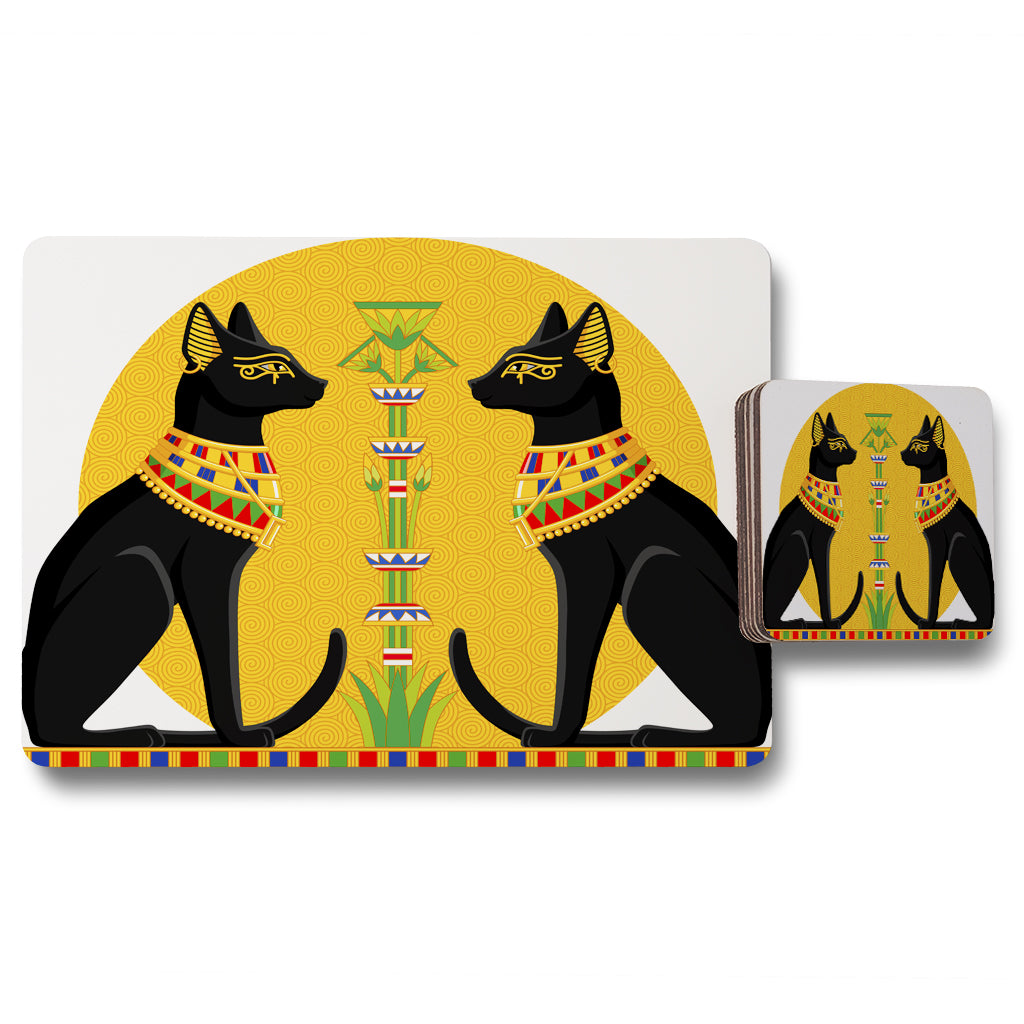 New Product Illustration of Black Egyptian Cats with Papyrus (Placemat & Coaster Set)  - Andrew Lee Home and Living