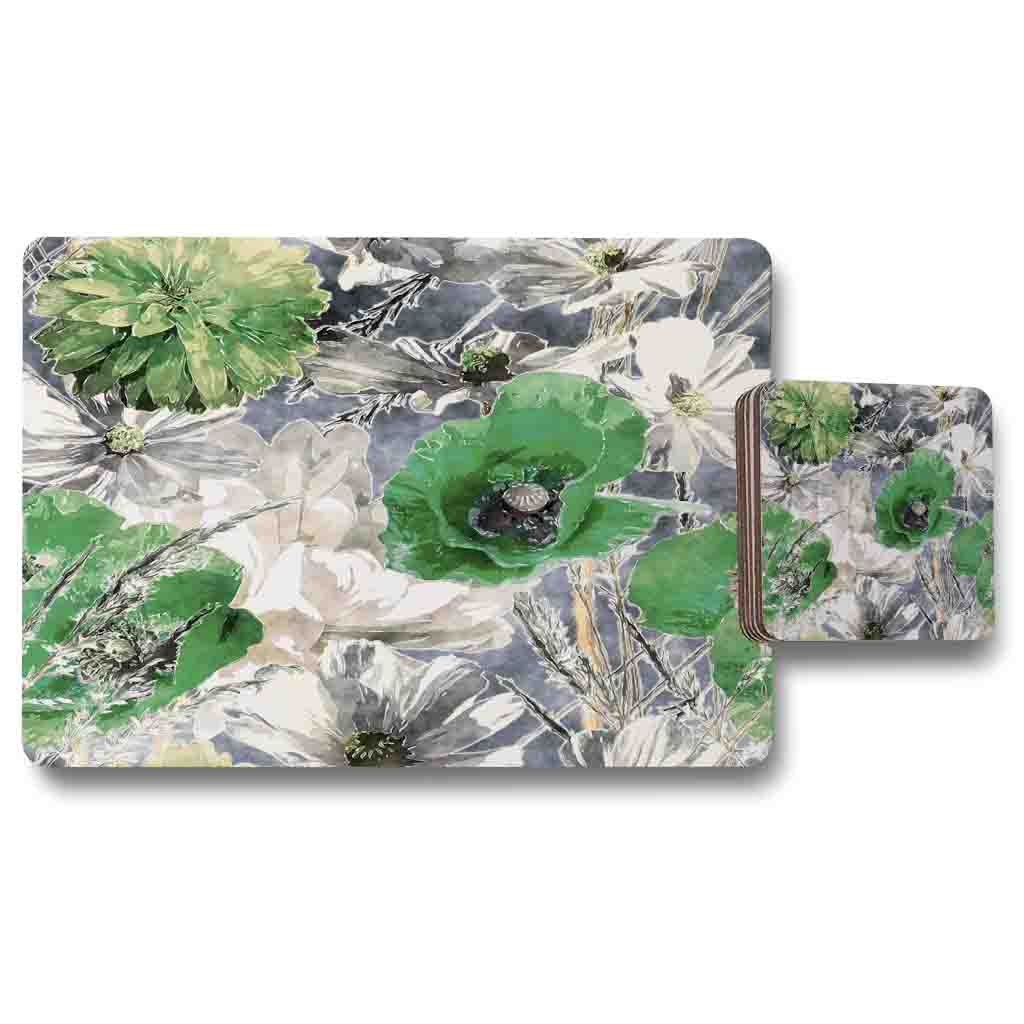 New Product Green Flowers (Placemat & Coaster Set)  - Andrew Lee Home and Living