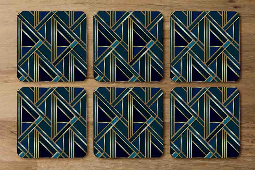 Gold & Teal Geometric Pattern (Coaster) - Andrew Lee Home and Living