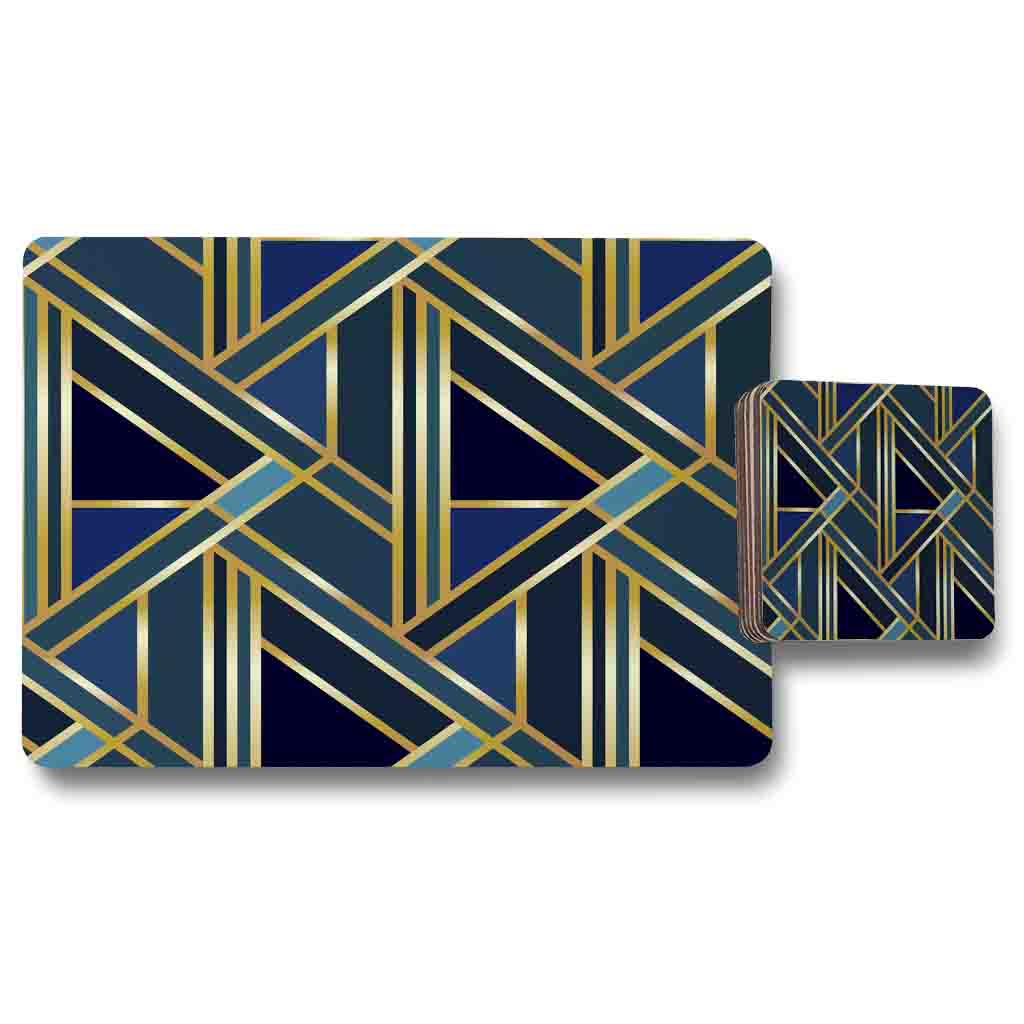 New Product Gold & Teal Geometric Pattern (Placemat & Coaster Set)  - Andrew Lee Home and Living
