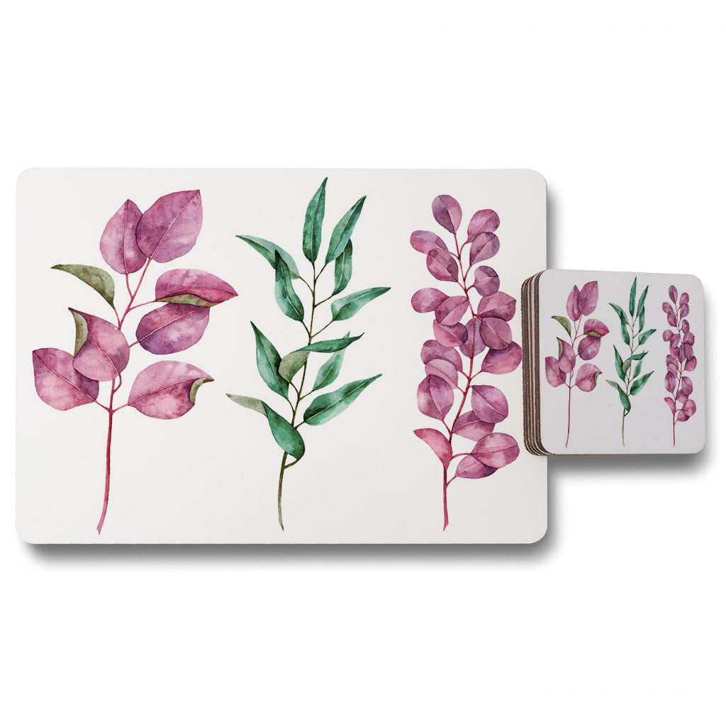 New Product Purple & Green Leaves (Placemat & Coaster Set)  - Andrew Lee Home and Living