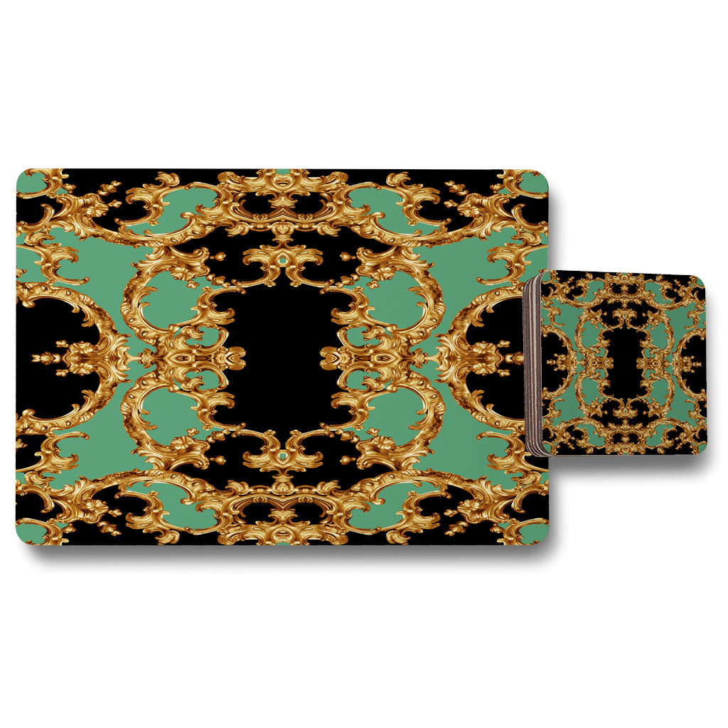 New Product Black & Green Baroque (Placemat & Coaster Set)  - Andrew Lee Home and Living