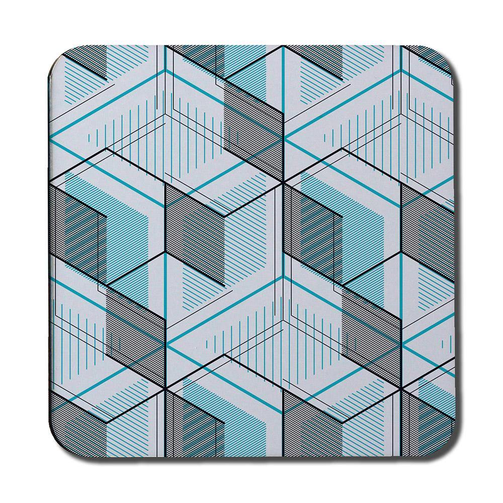 Blue Geometric Hexagons (Coaster) - Andrew Lee Home and Living
