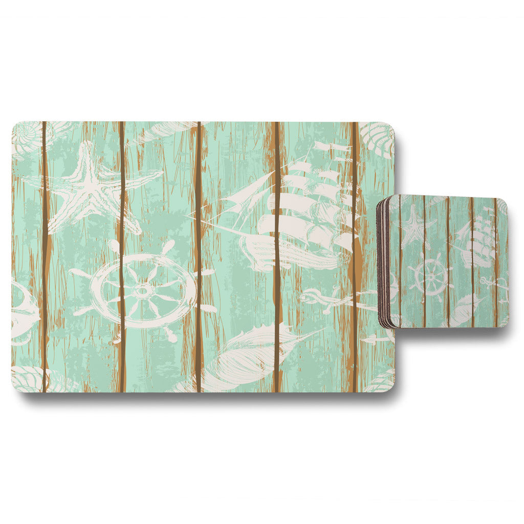 New Product Nautical Elements on Wood (Placemat & Coaster Set)  - Andrew Lee Home and Living