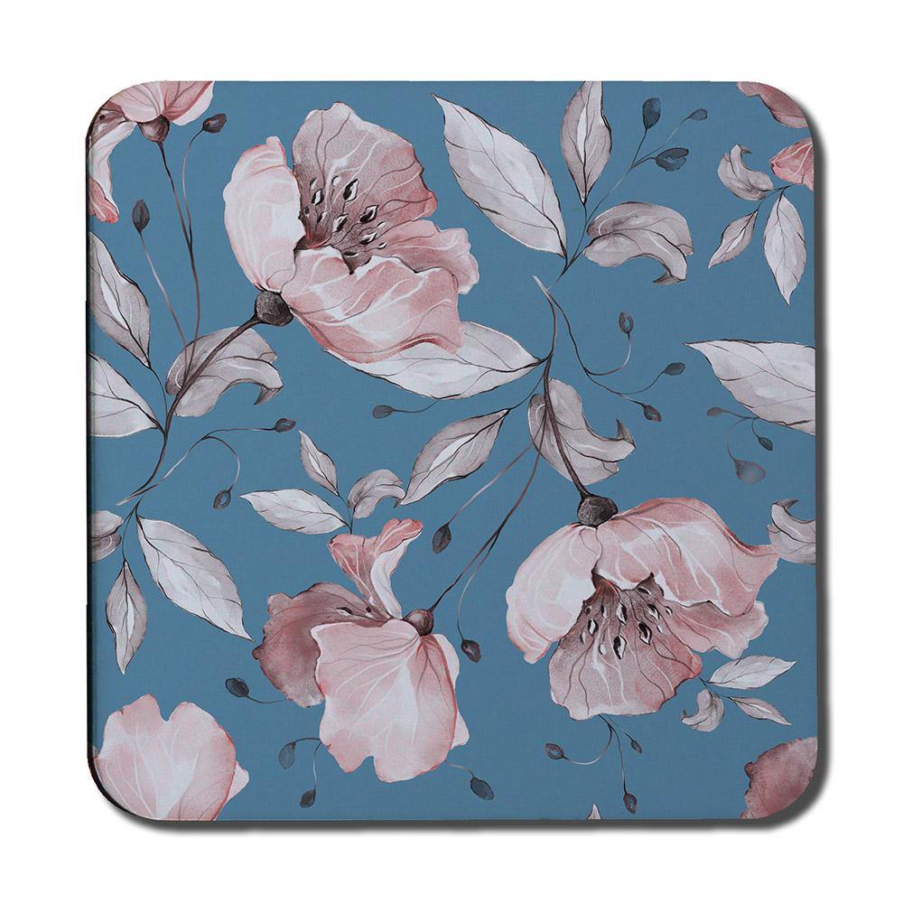 Pink Flowers on Blue (Coaster) - Andrew Lee Home and Living