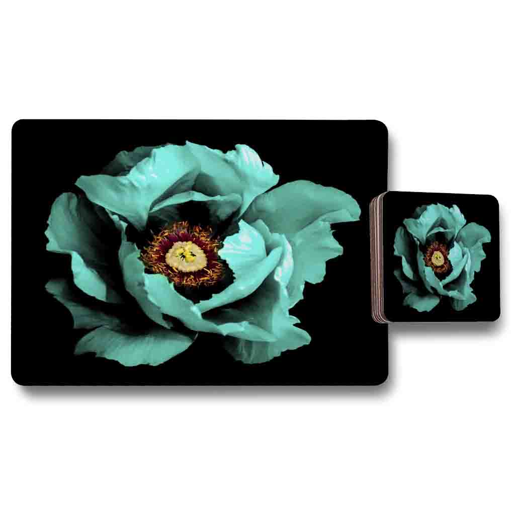 New Product Cyan Peony Flower (Placemat & Coaster Set)  - Andrew Lee Home and Living