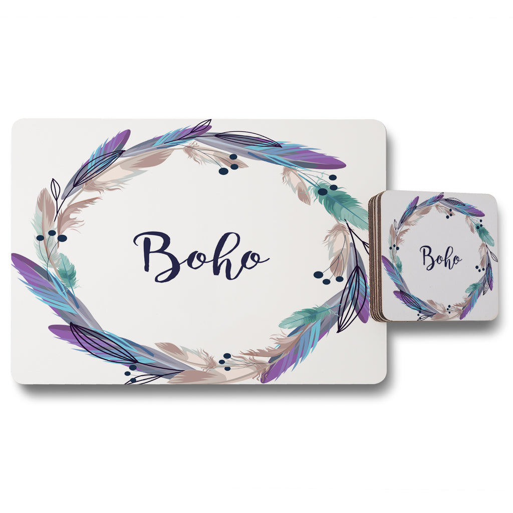 New Product Boho style wreath feathers (Placemat & Coaster Set)  - Andrew Lee Home and Living