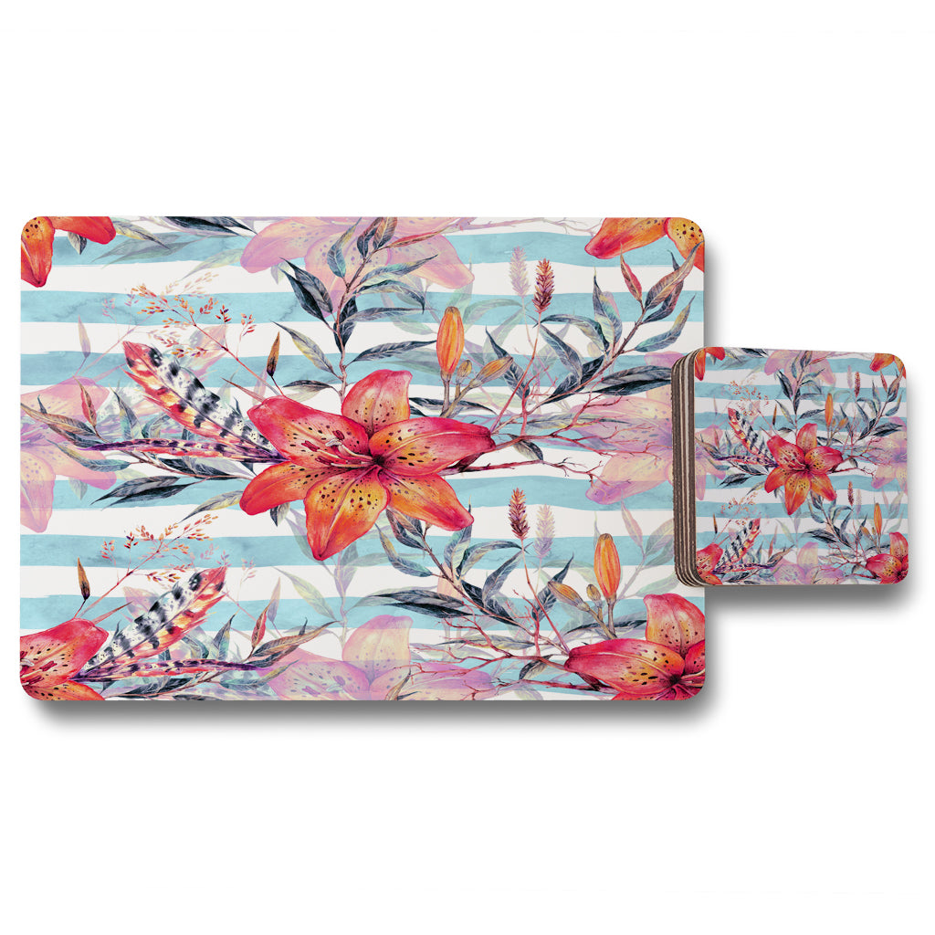 New Product Bouquet of watercolor tiger lilies (Placemat & Coaster Set)  - Andrew Lee Home and Living