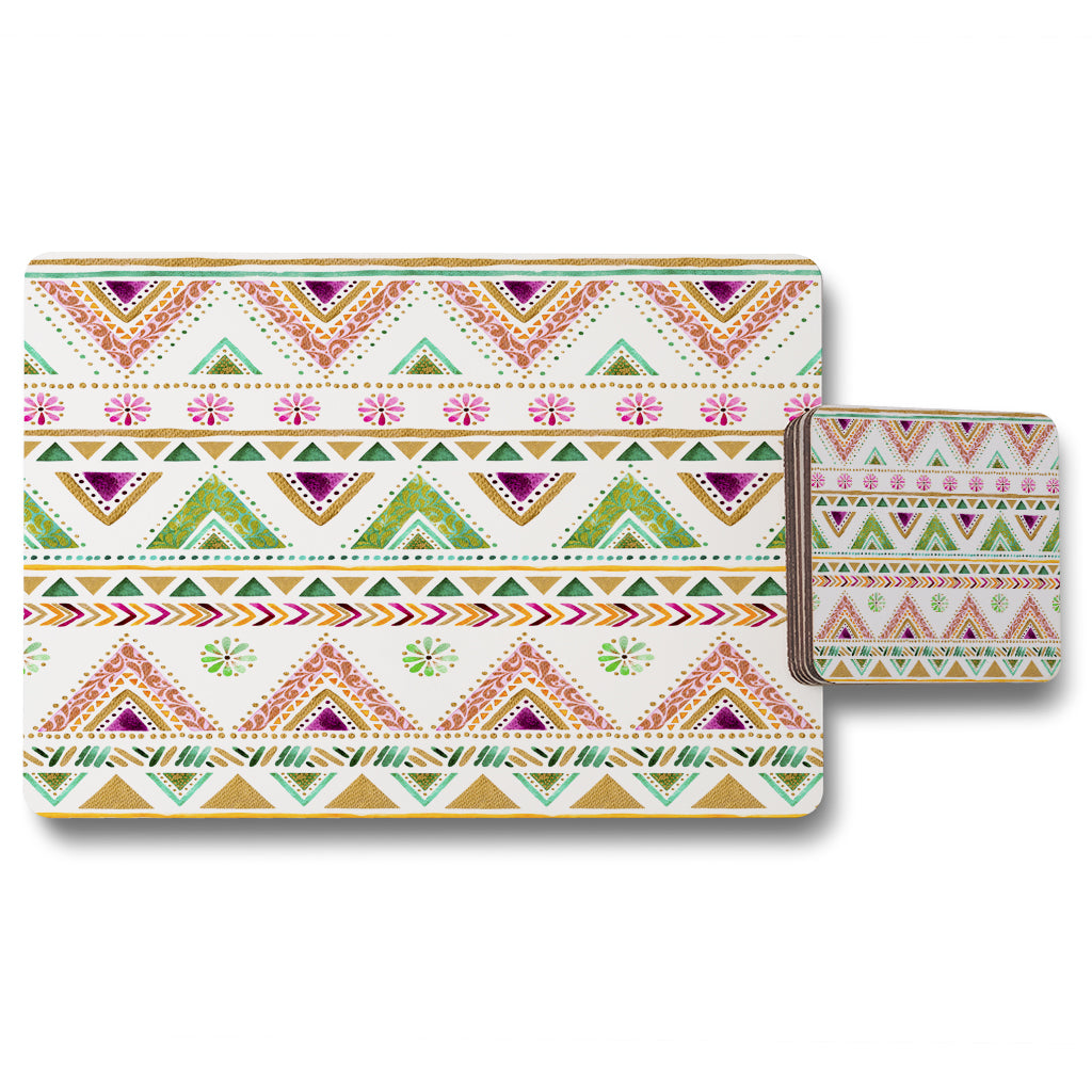 New Product Colorful Striped gold style triangles (Placemat & Coaster Set)  - Andrew Lee Home and Living