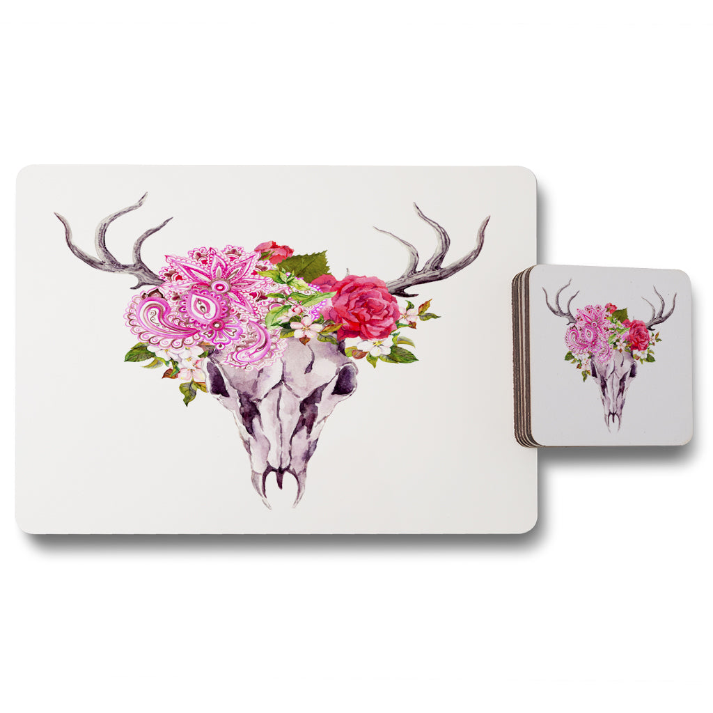 New Product Deer animal skull with flowers and feathers (Placemat & Coaster Set)  - Andrew Lee Home and Living