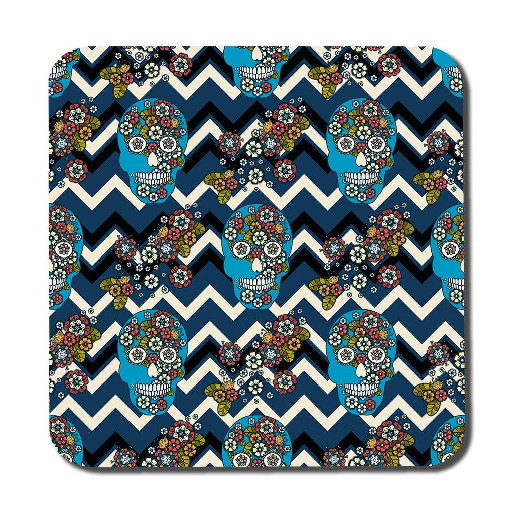Embroidery colorful simplified ethnic skull Blue pattern (Coaster) - Andrew Lee Home and Living