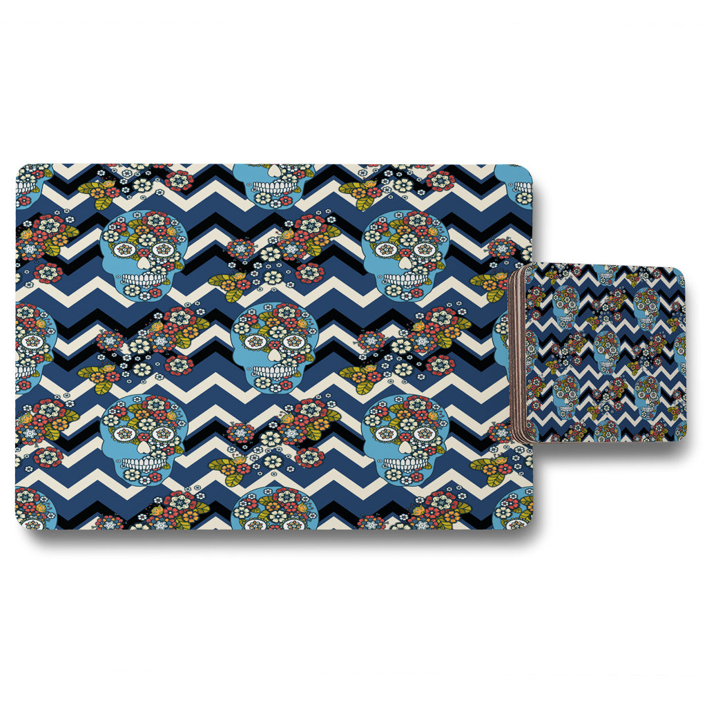 New Product Embroidery colorful simplified ethnic skull Blue pattern (Placemat & Coaster Set)  - Andrew Lee Home and Living