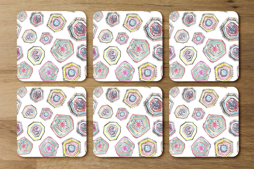 Hand painted multicolour watercolor geometrical pattern (Coaster) - Andrew Lee Home and Living