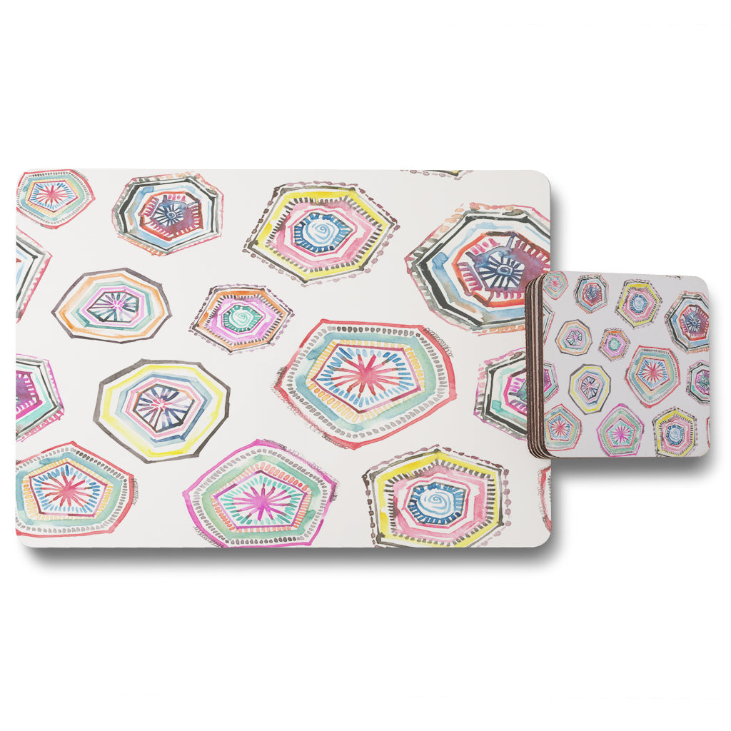 New Product Hand painted multicolor watercolor  geometrical pattern (Placemat & Coaster Set)  - Andrew Lee Home and Living