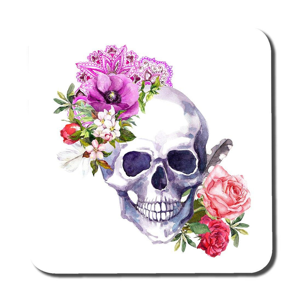 Human skull with flowers (Coaster) - Andrew Lee Home and Living
