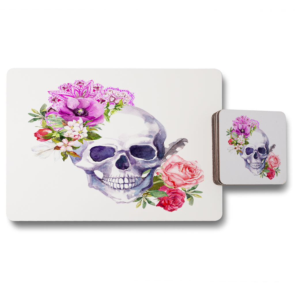 New Product Human skull with flowers (Placemat & Coaster Set)  - Andrew Lee Home and Living