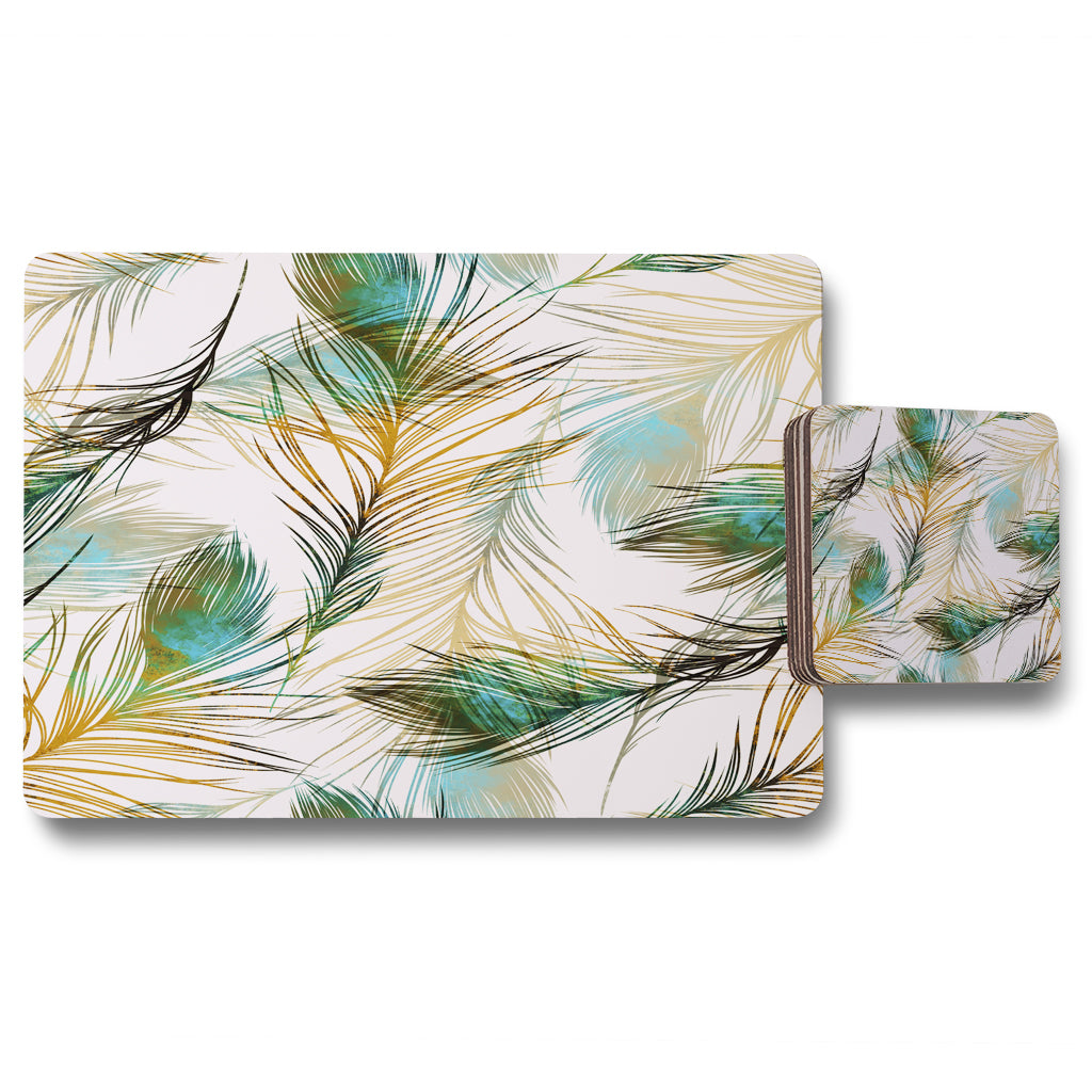 New Product Imprints peacock feathers (Placemat & Coaster Set)  - Andrew Lee Home and Living