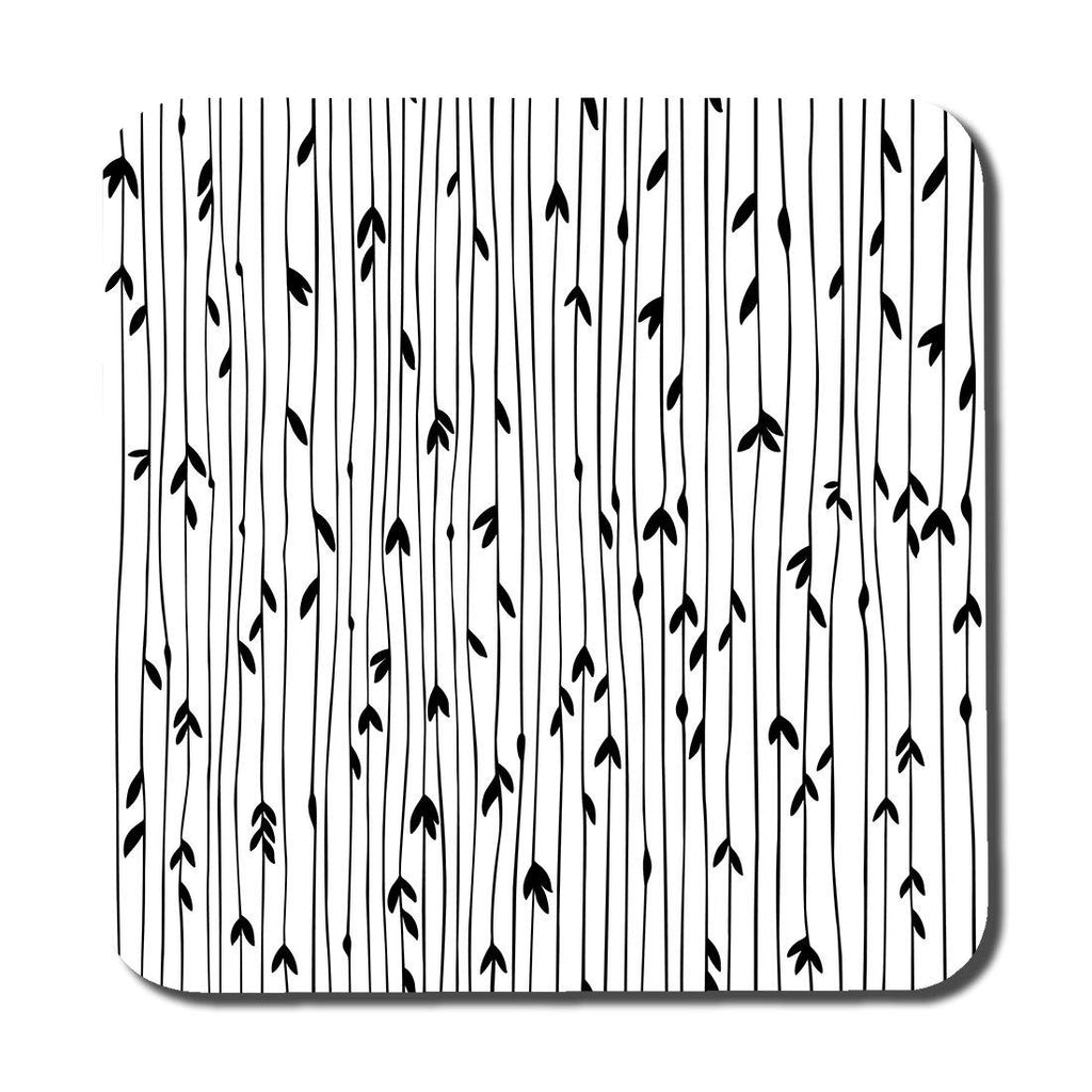 sketchy leaves scattered on hand drawn lines on white background (Coaster) - Andrew Lee Home and Living